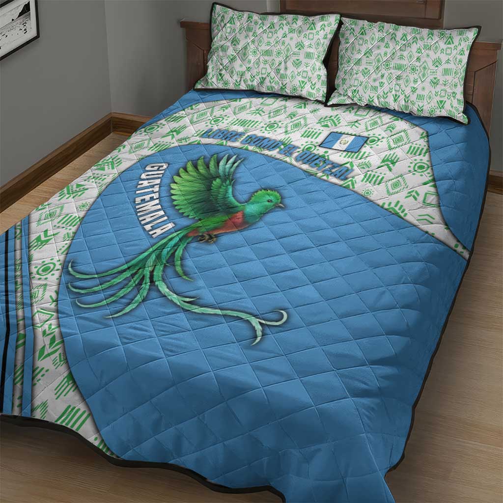 Guatemala Quetzal Bird Quilt Bed Set with Tribal Motif and Libre Como El Quetzal Design - Wonder Print Shop