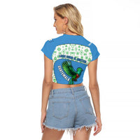 Guatemala Quetzal Bird Raglan Cropped T Shirt with Tribal Motif and Libre Como El Quetzal Design - Wonder Print Shop