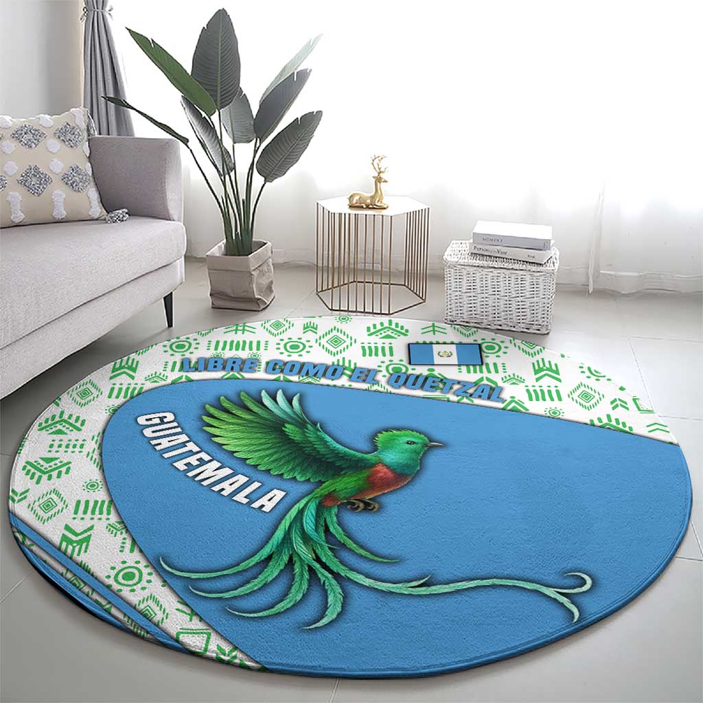 Guatemala Quetzal Bird Round Carpet with Tribal Motif and Libre Como El Quetzal Design - Wonder Print Shop