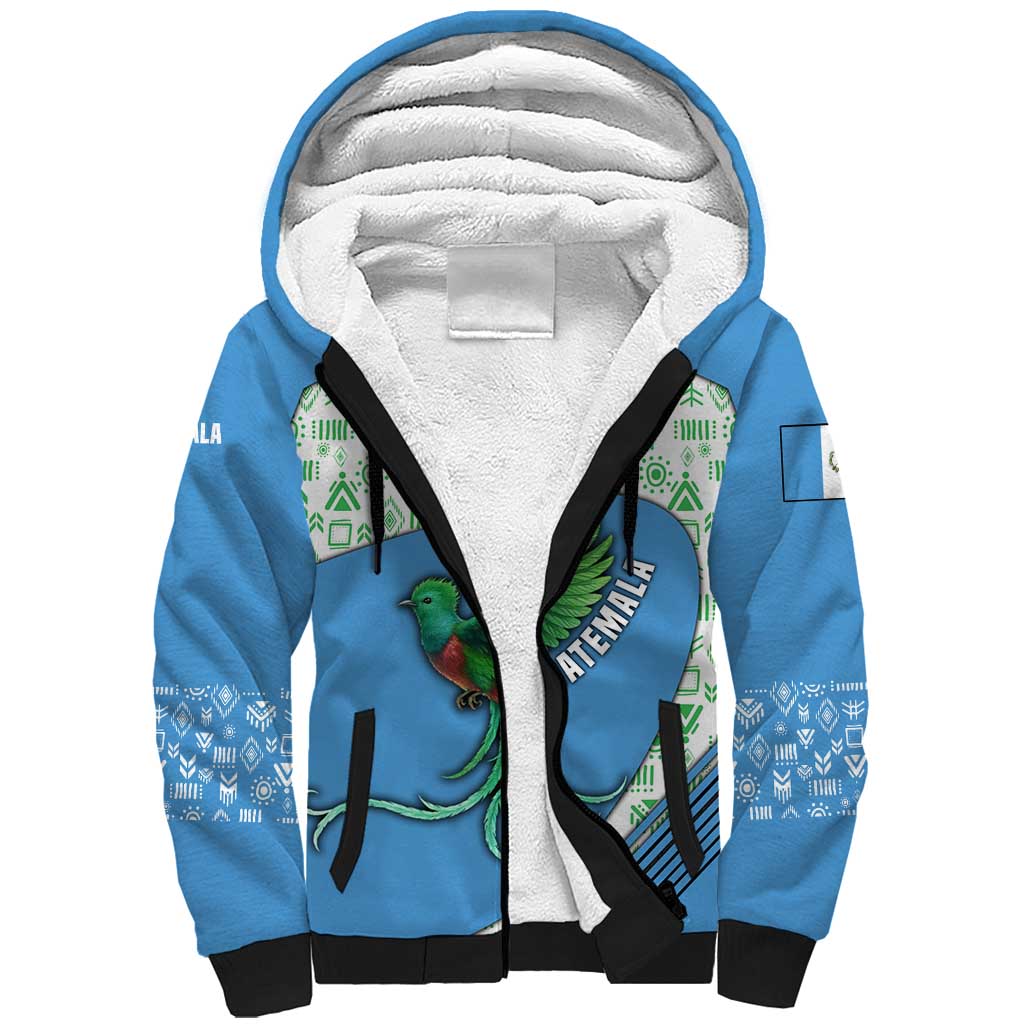 Guatemala Quetzal Bird Sherpa Hoodie with Tribal Motif and Libre Como El Quetzal Design - Wonder Print Shop