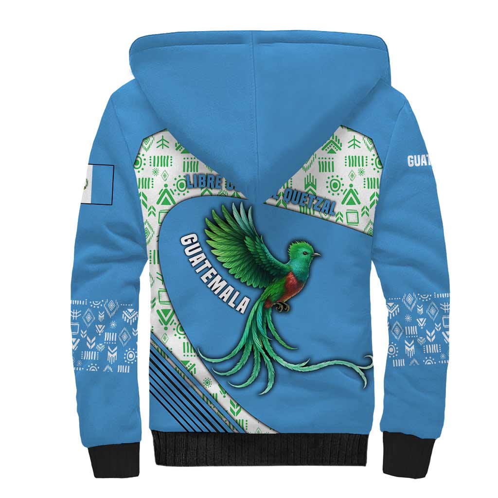 Guatemala Quetzal Bird Sherpa Hoodie with Tribal Motif and Libre Como El Quetzal Design - Wonder Print Shop
