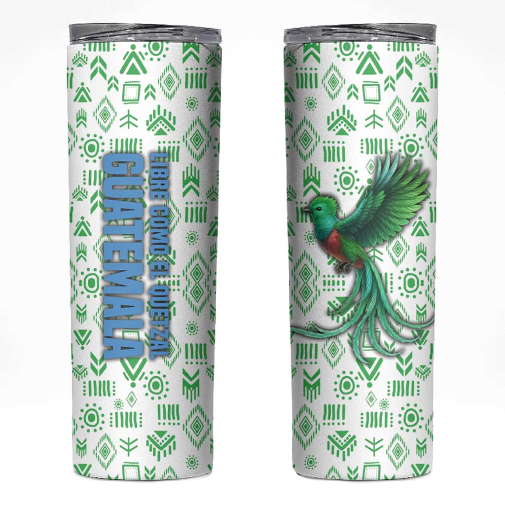 Guatemala Quetzal Bird Skinny Tumbler with Tribal Motif and Libre Como El Quetzal Design - Wonder Print Shop
