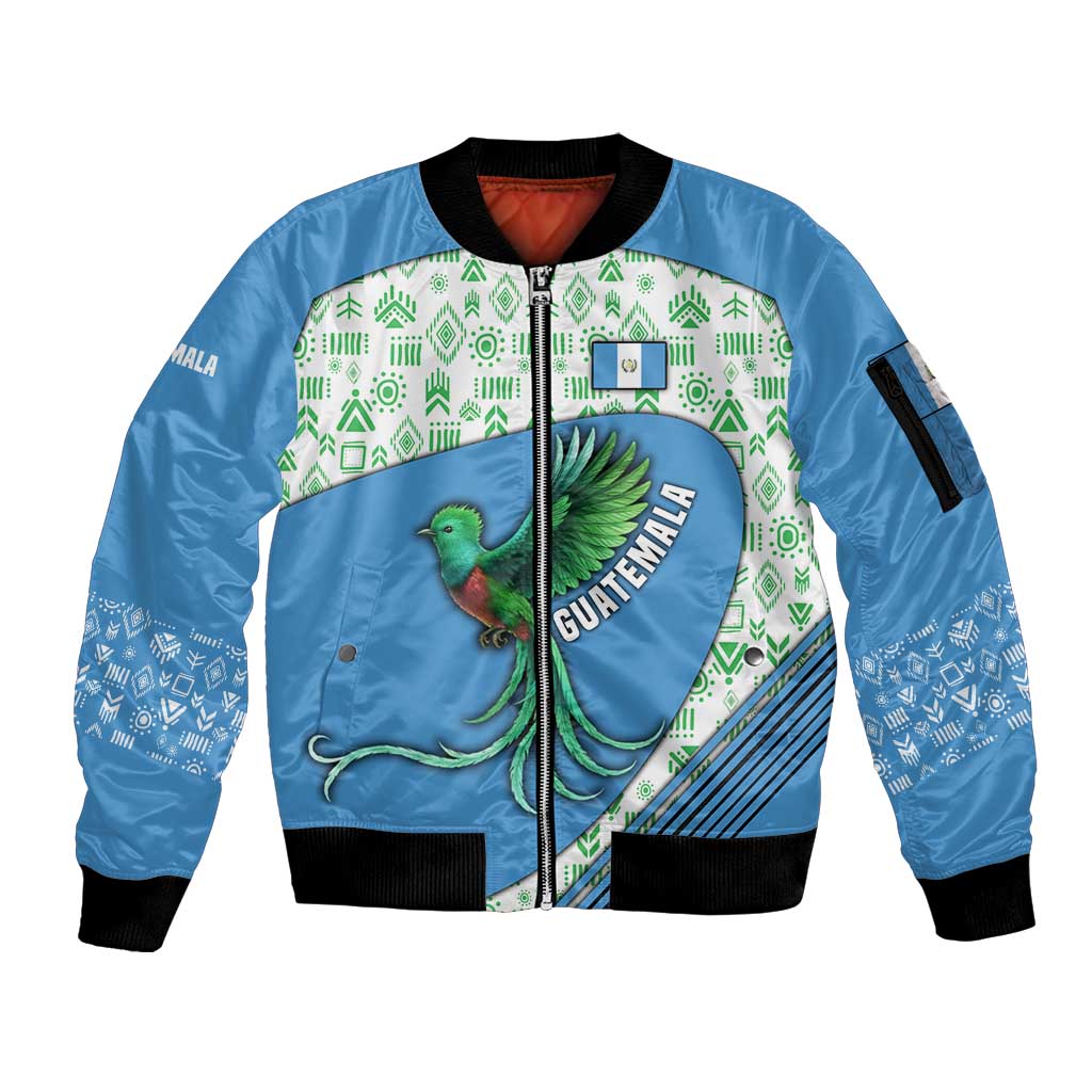 Guatemala Quetzal Bird Sleeve Zip Bomber Jacket with Tribal Motif and Libre Como El Quetzal Design - Wonder Print Shop