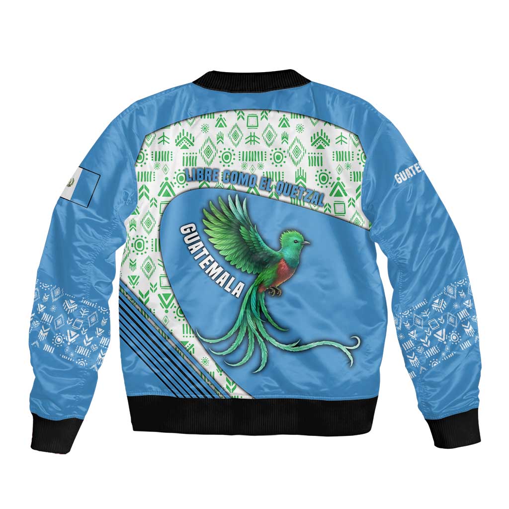 Guatemala Quetzal Bird Sleeve Zip Bomber Jacket with Tribal Motif and Libre Como El Quetzal Design - Wonder Print Shop