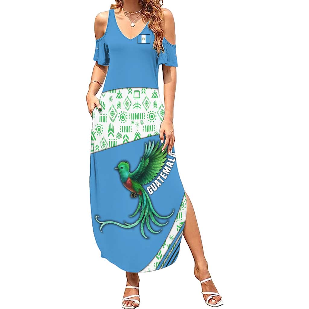 Guatemala Quetzal Bird Summer Maxi Dress with Tribal Motif and Libre Como El Quetzal Design - Wonder Print Shop