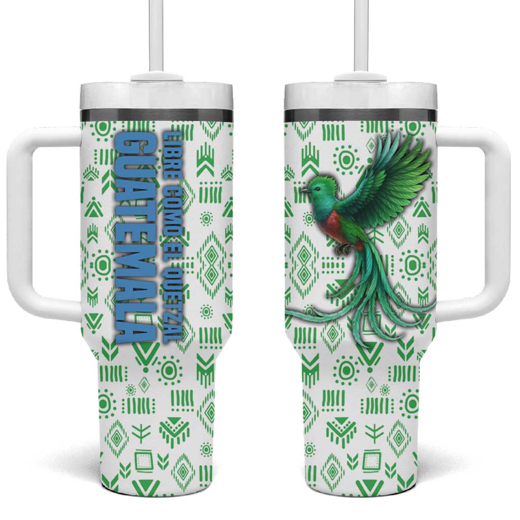Guatemala Quetzal Bird Tumbler With Handle with Tribal Motif and Libre Como El Quetzal Design - Wonder Print Shop