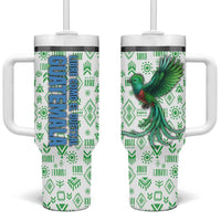 Guatemala Quetzal Bird Tumbler With Handle with Tribal Motif and Libre Como El Quetzal Design - Wonder Print Shop
