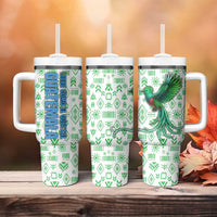 Guatemala Quetzal Bird Tumbler With Handle with Tribal Motif and Libre Como El Quetzal Design - Wonder Print Shop