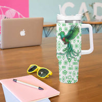 Guatemala Quetzal Bird Tumbler With Handle with Tribal Motif and Libre Como El Quetzal Design - Wonder Print Shop