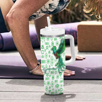 Guatemala Quetzal Bird Tumbler With Handle with Tribal Motif and Libre Como El Quetzal Design - Wonder Print Shop