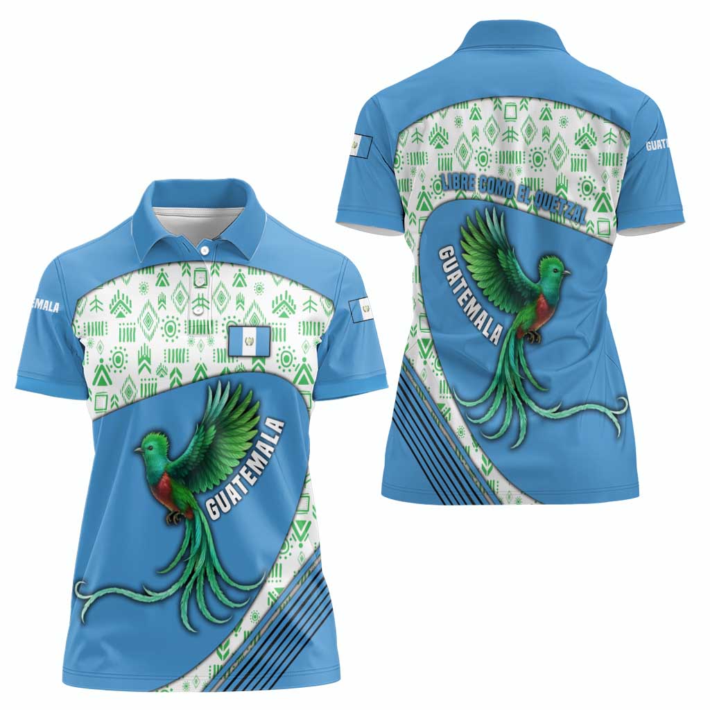 Guatemala Quetzal Bird Women Polo Shirt with Tribal Motif and Libre Como El Quetzal Design - Wonder Print Shop