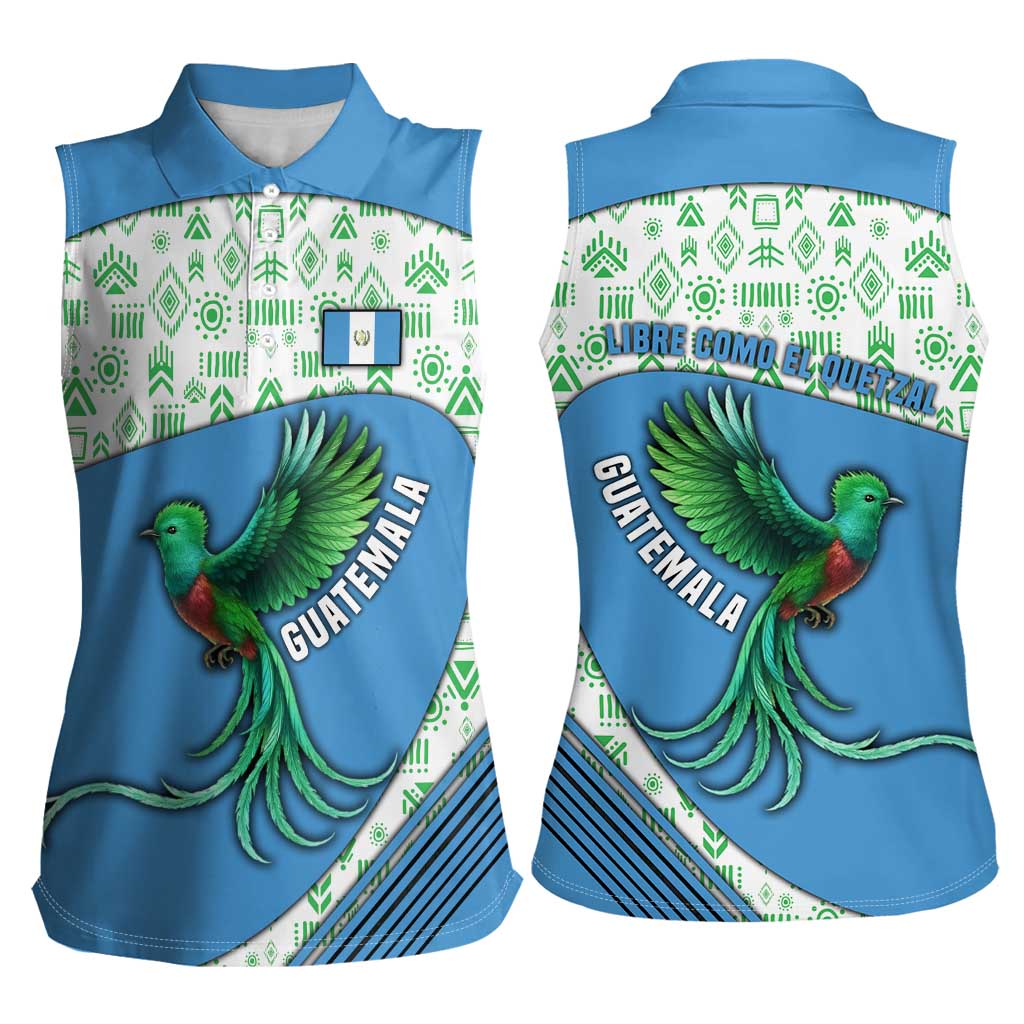 Guatemala Quetzal Bird Women Sleeveless Polo Shirt with Tribal Motif and Libre Como El Quetzal Design - Wonder Print Shop