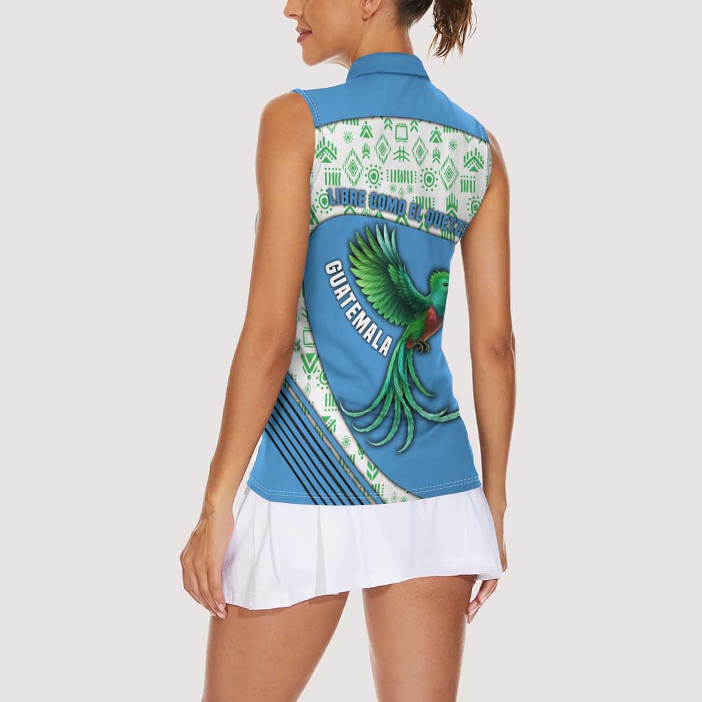 Guatemala Quetzal Bird Women Sleeveless Polo Shirt with Tribal Motif and Libre Como El Quetzal Design - Wonder Print Shop