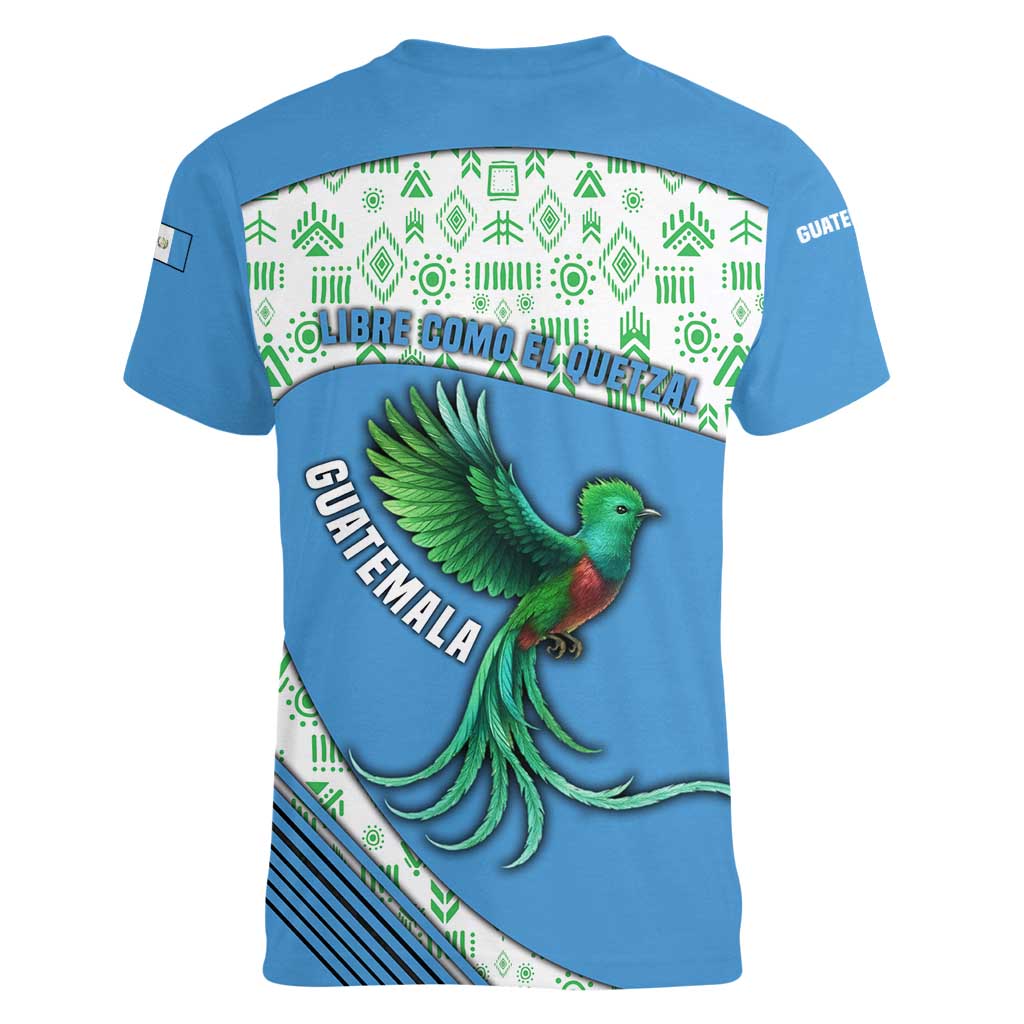 Guatemala Quetzal Bird Women V-Neck T-Shirt with Tribal Motif and Libre Como El Quetzal Design - Wonder Print Shop