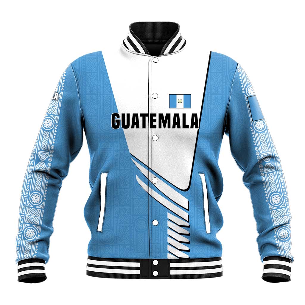 Guatemala Cute Quetzal Bird Baseball Jacket with Blue White Flag Colors and Tribal Pattern Design - Wonder Print Shop