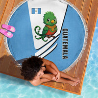 Guatemala Cute Quetzal Bird Beach Blanket with Blue White Flag Colors and Tribal Pattern Design - Wonder Print Shop