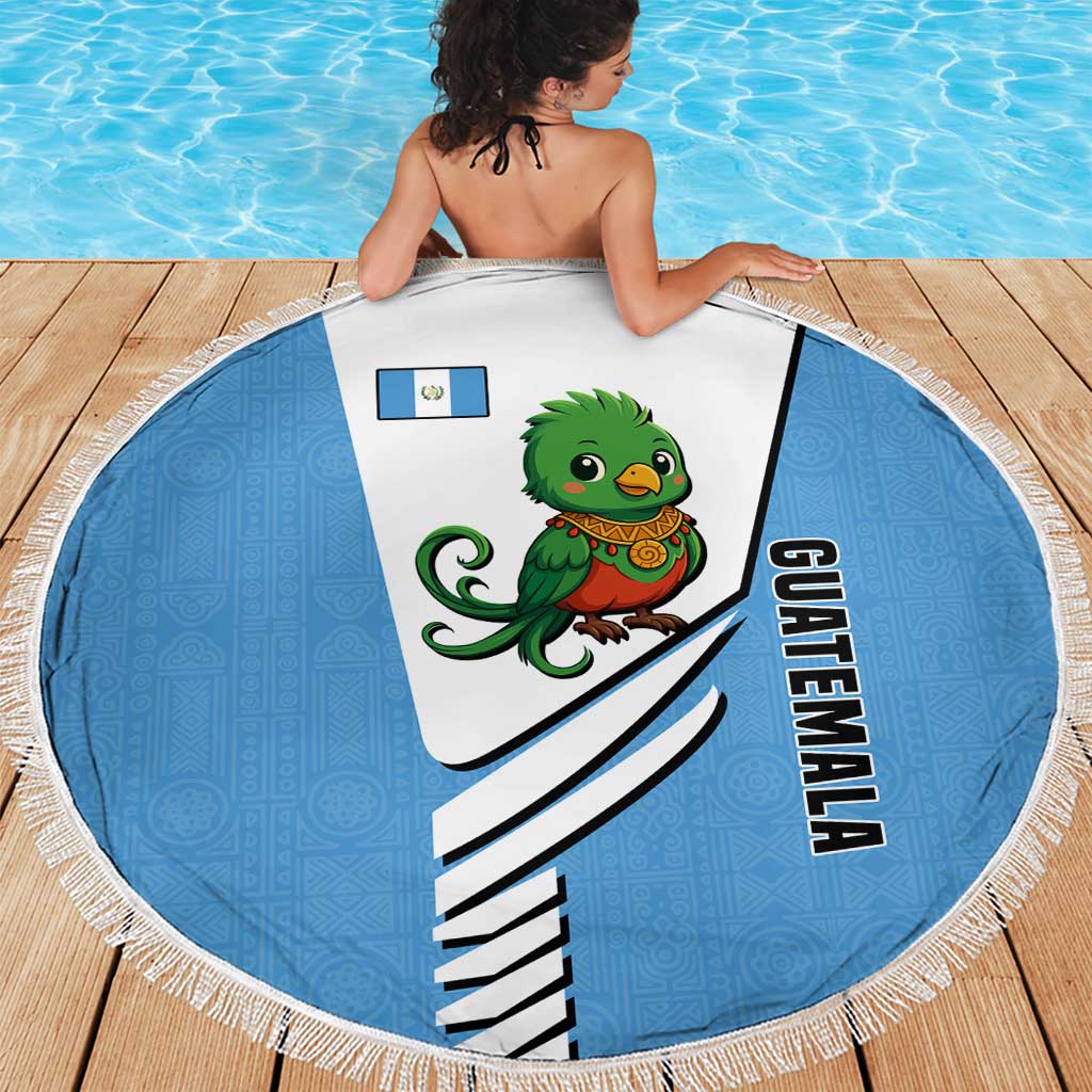 Guatemala Cute Quetzal Bird Beach Blanket with Blue White Flag Colors and Tribal Pattern Design - Wonder Print Shop