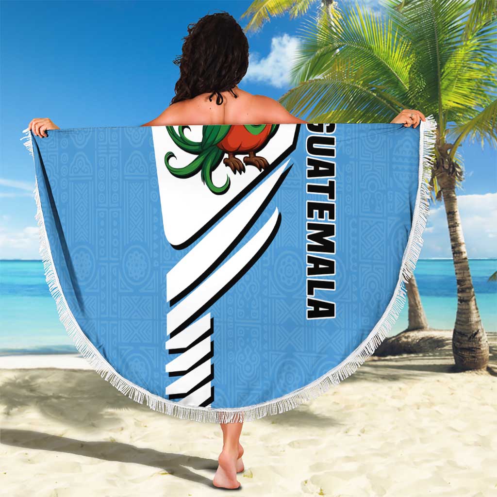 Guatemala Cute Quetzal Bird Beach Blanket with Blue White Flag Colors and Tribal Pattern Design - Wonder Print Shop