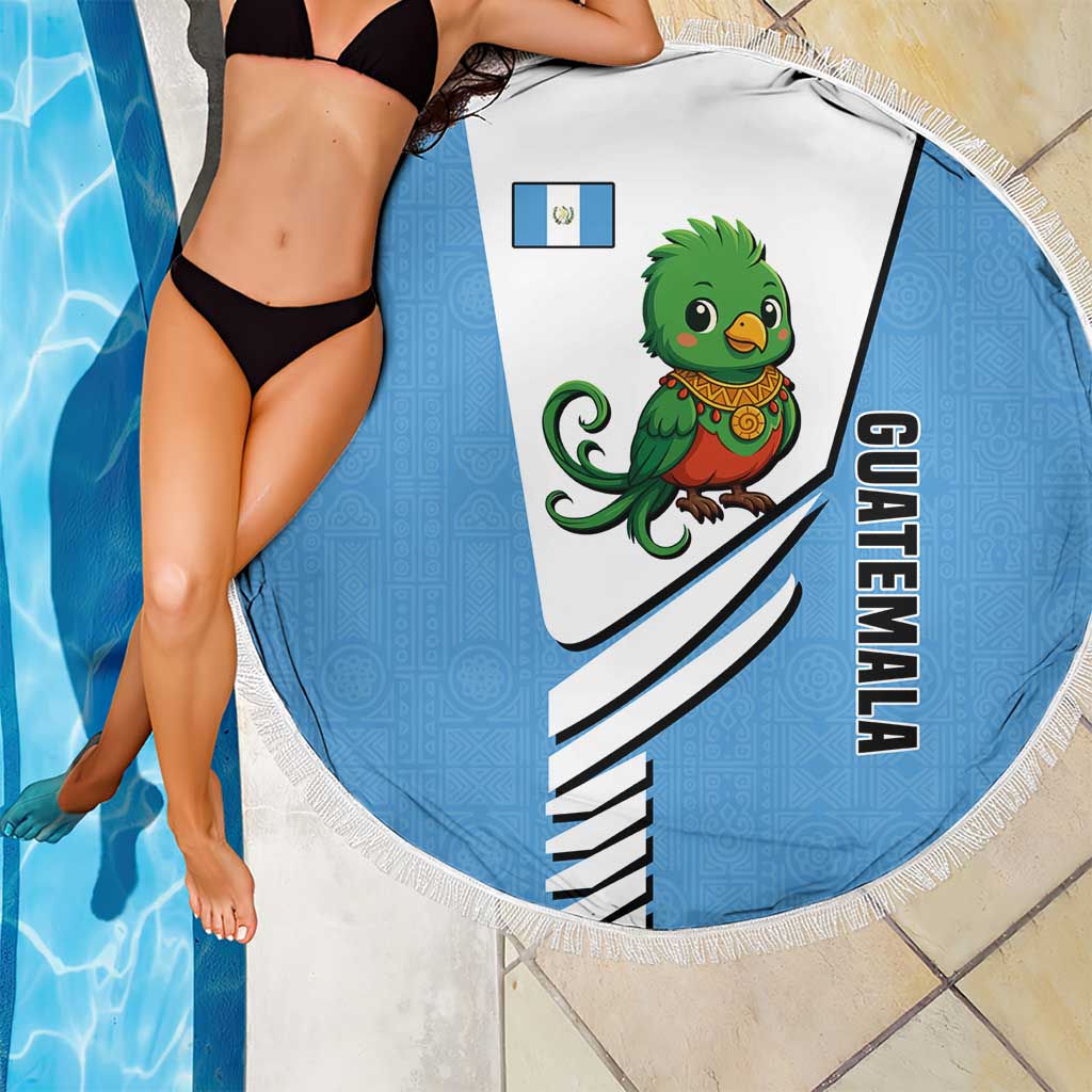 Guatemala Cute Quetzal Bird Beach Blanket with Blue White Flag Colors and Tribal Pattern Design - Wonder Print Shop