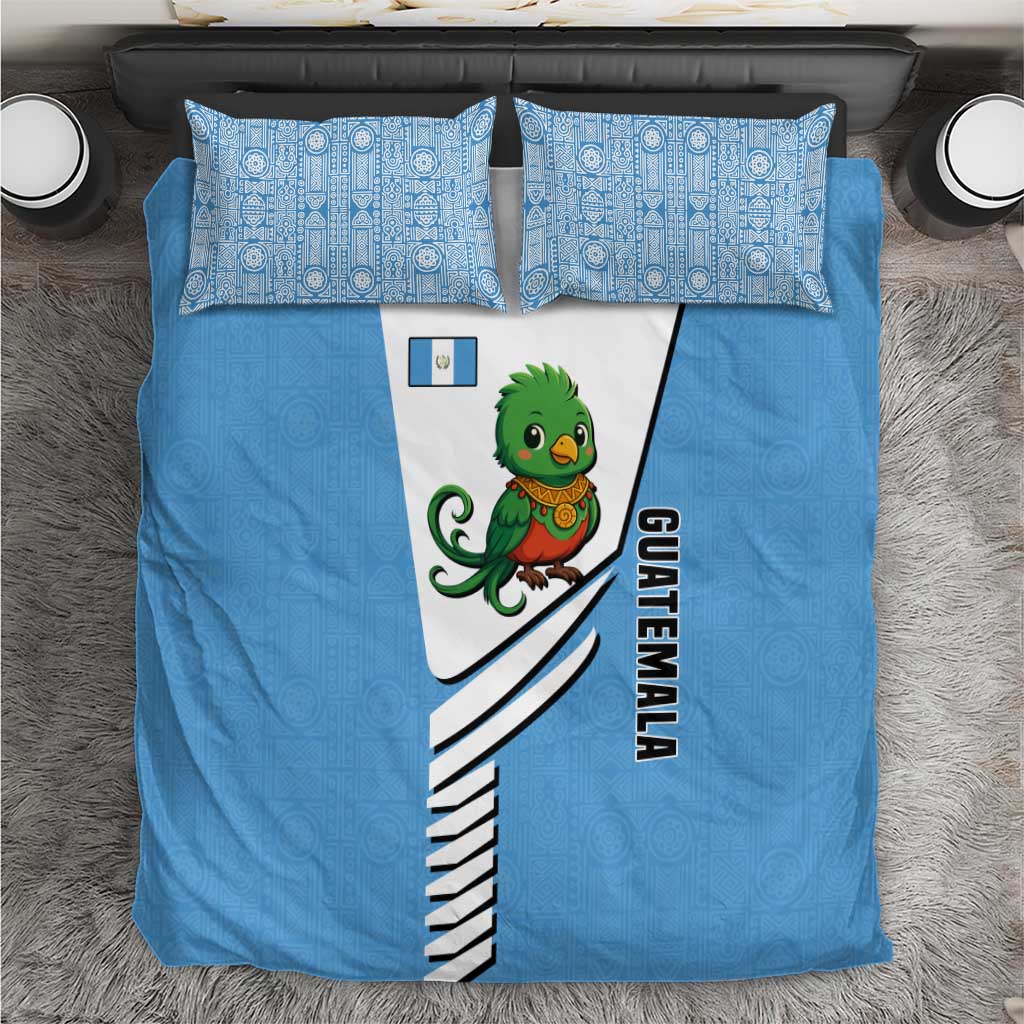 Guatemala Cute Quetzal Bird Bedding Set with Blue White Flag Colors and Tribal Pattern Design - Wonder Print Shop