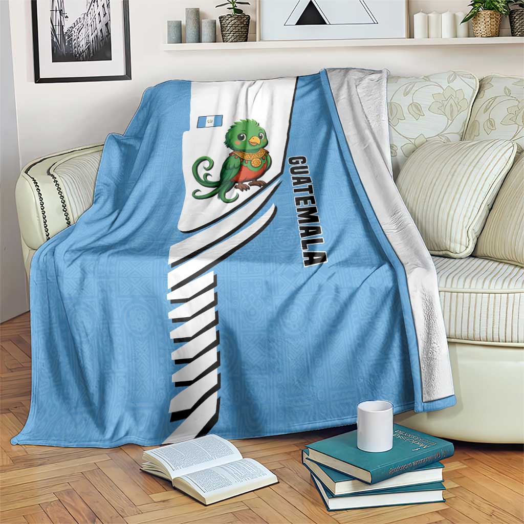 Guatemala Cute Quetzal Bird Blanket with Blue White Flag Colors and Tribal Pattern Design - Wonder Print Shop