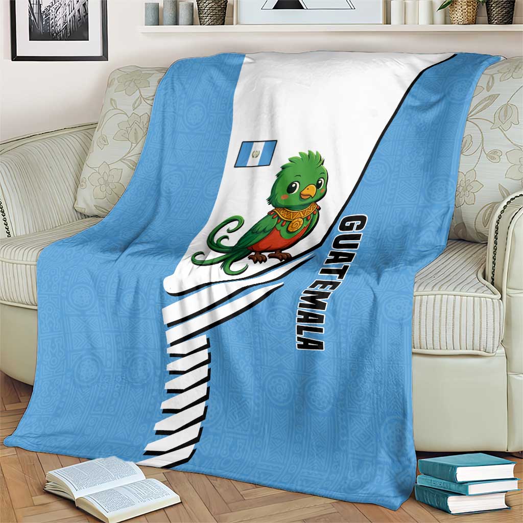 Guatemala Cute Quetzal Bird Blanket with Blue White Flag Colors and Tribal Pattern Design - Wonder Print Shop