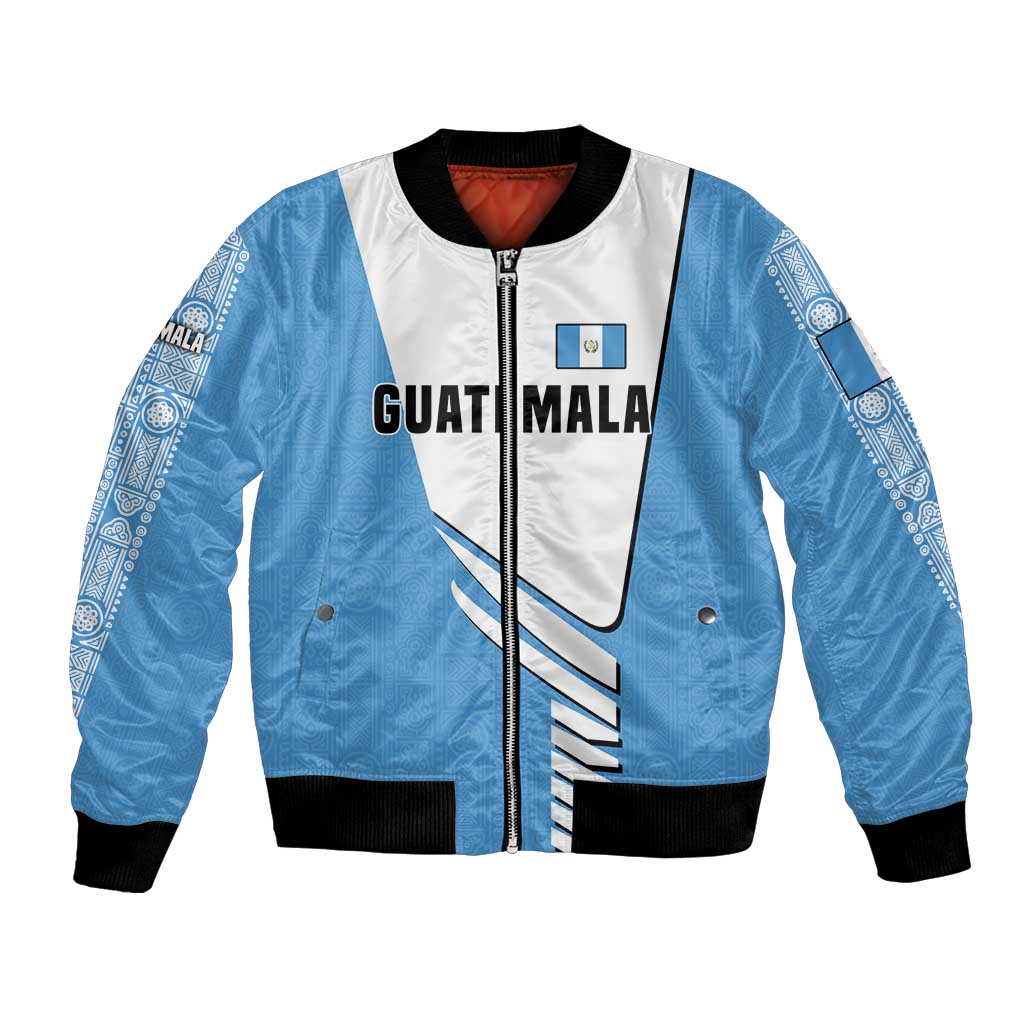 Guatemala Cute Quetzal Bird Bomber Jacket with Blue White Flag Colors and Tribal Pattern Design - Wonder Print Shop