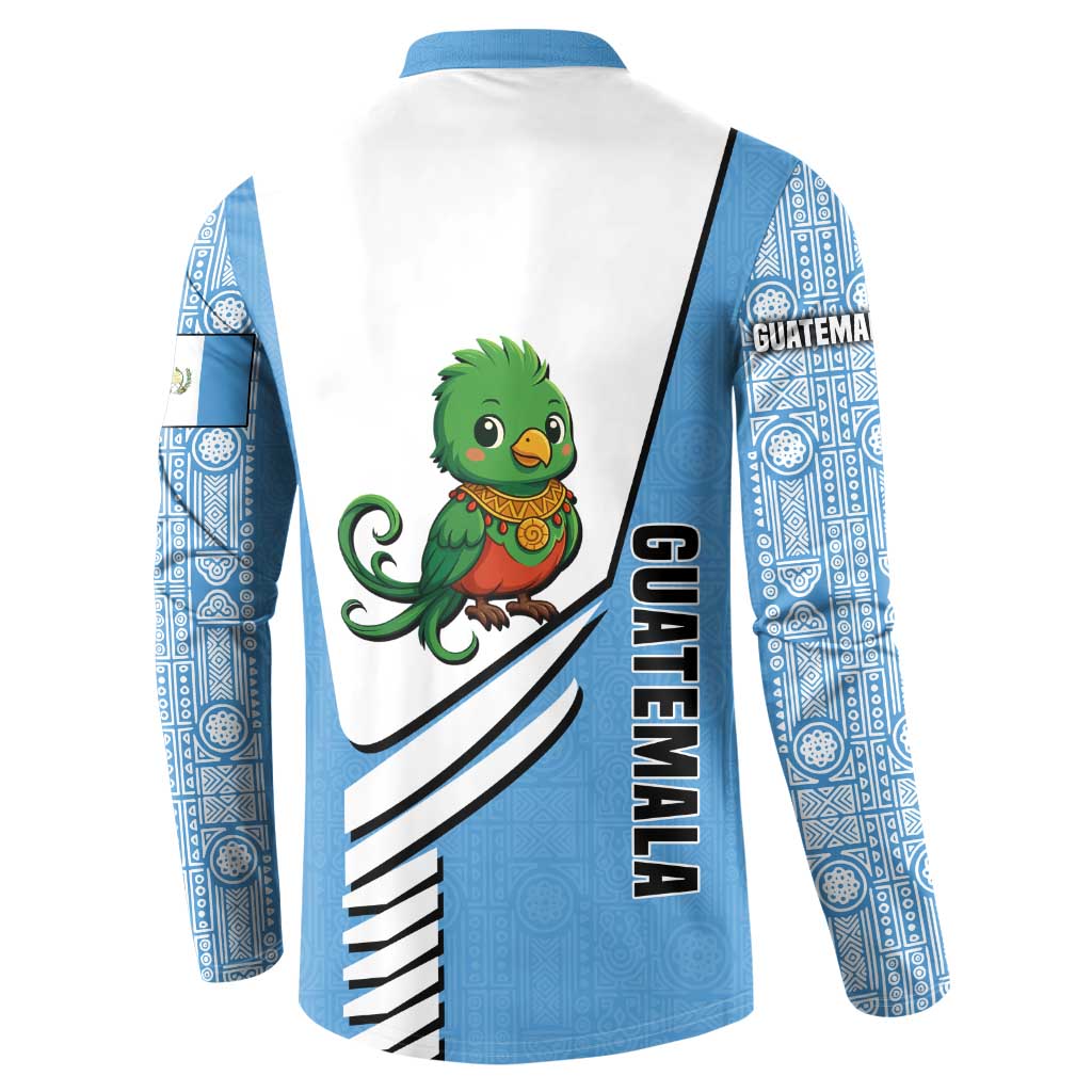 Guatemala Cute Quetzal Bird Button Sweatshirt with Blue White Flag Colors and Tribal Pattern Design - Wonder Print Shop