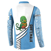 Guatemala Cute Quetzal Bird Button Sweatshirt with Blue White Flag Colors and Tribal Pattern Design - Wonder Print Shop