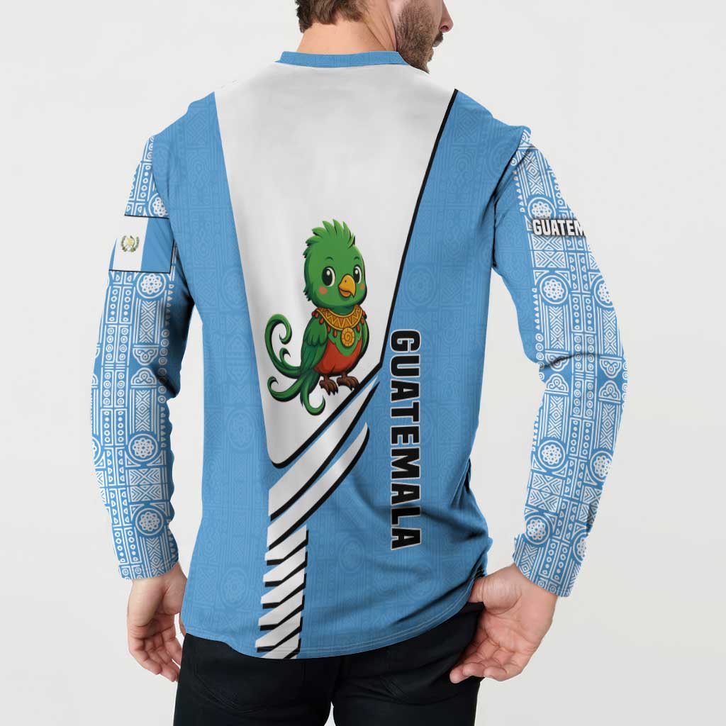 Guatemala Cute Quetzal Bird Button Sweatshirt with Blue White Flag Colors and Tribal Pattern Design - Wonder Print Shop