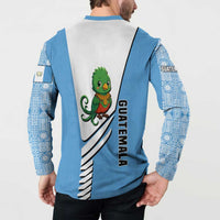 Guatemala Cute Quetzal Bird Button Sweatshirt with Blue White Flag Colors and Tribal Pattern Design - Wonder Print Shop