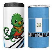Guatemala Cute Quetzal Bird 4 in 1 Can Cooler Tumbler with Blue White Flag Colors and Tribal Pattern Design - Wonder Print Shop