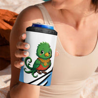 Guatemala Cute Quetzal Bird 4 in 1 Can Cooler Tumbler with Blue White Flag Colors and Tribal Pattern Design - Wonder Print Shop