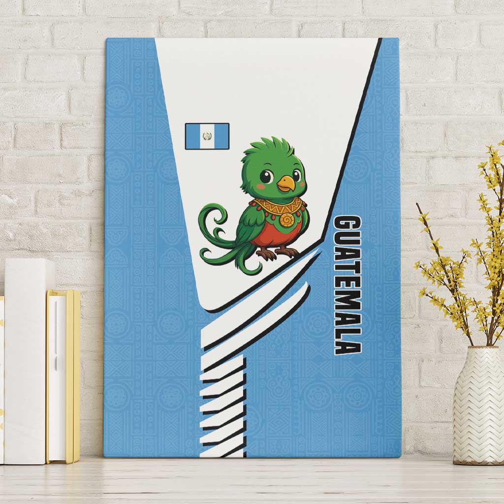 Guatemala Cute Quetzal Bird Canvas Wall Art with Blue White Flag Colors and Tribal Pattern Design - Wonder Print Shop