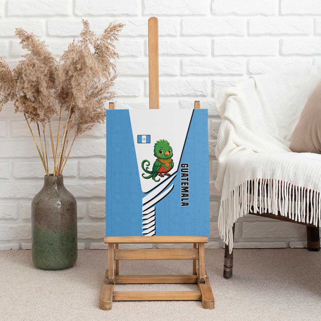 Guatemala Cute Quetzal Bird Canvas Wall Art with Blue White Flag Colors and Tribal Pattern Design - Wonder Print Shop