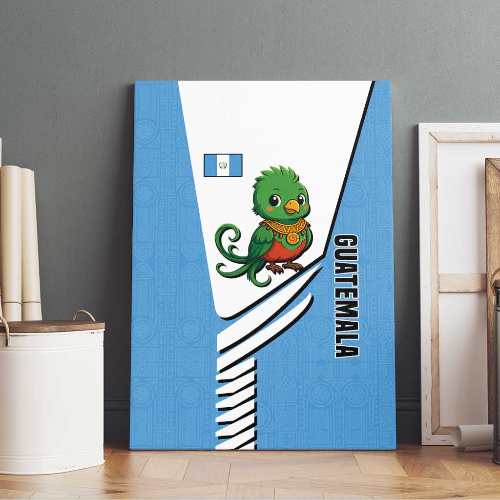 Guatemala Cute Quetzal Bird Canvas Wall Art with Blue White Flag Colors and Tribal Pattern Design - Wonder Print Shop