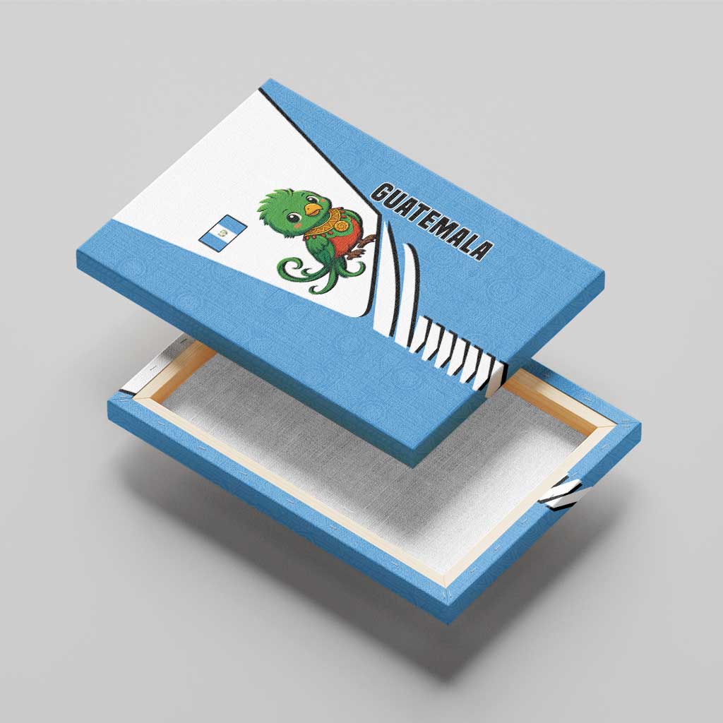 Guatemala Cute Quetzal Bird Canvas Wall Art with Blue White Flag Colors and Tribal Pattern Design - Wonder Print Shop