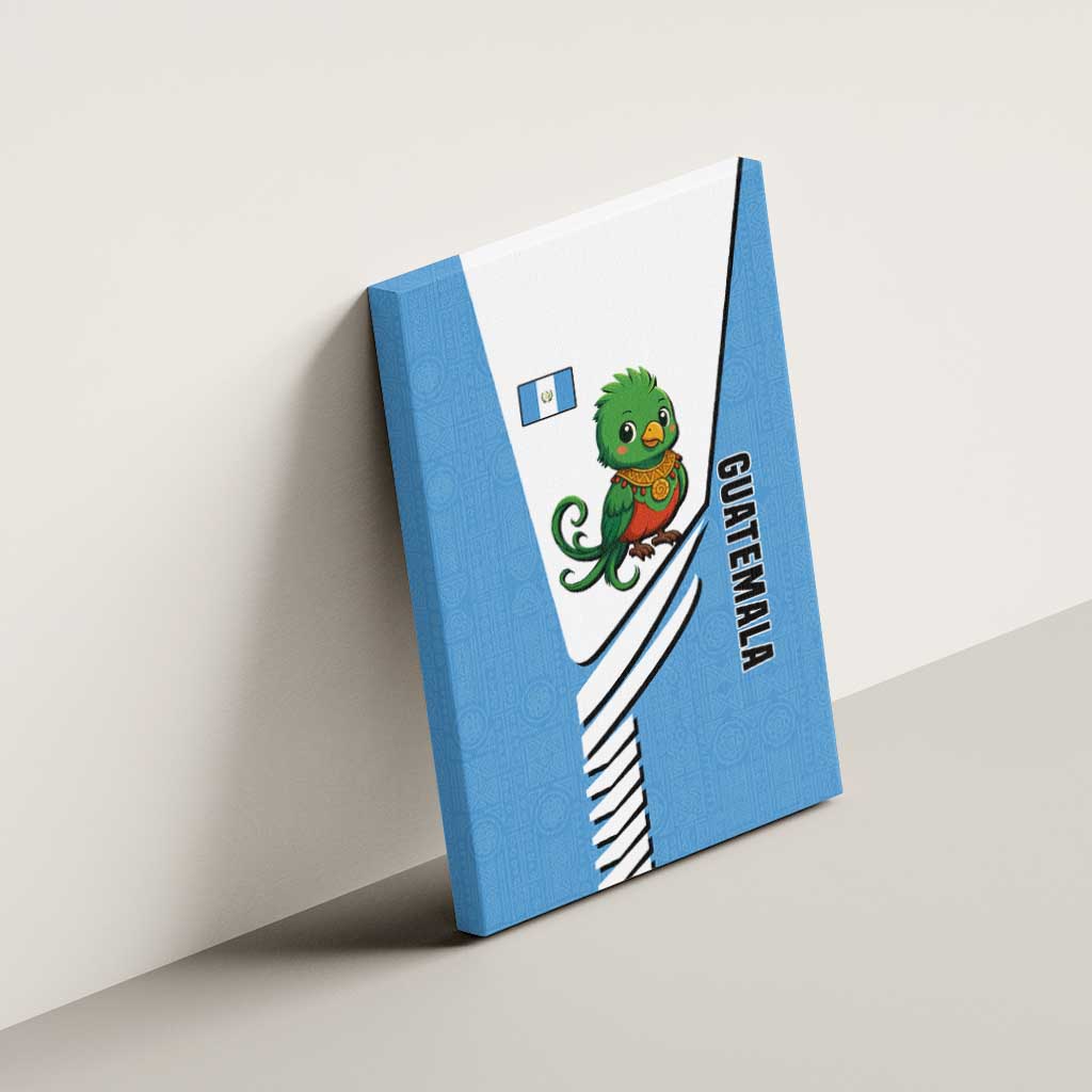 Guatemala Cute Quetzal Bird Canvas Wall Art with Blue White Flag Colors and Tribal Pattern Design - Wonder Print Shop
