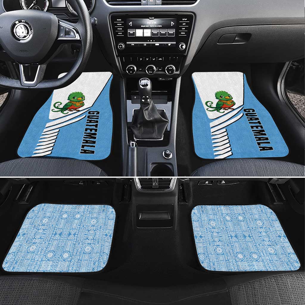 Guatemala Cute Quetzal Bird Car Mats with Blue White Flag Colors and Tribal Pattern Design - Wonder Print Shop