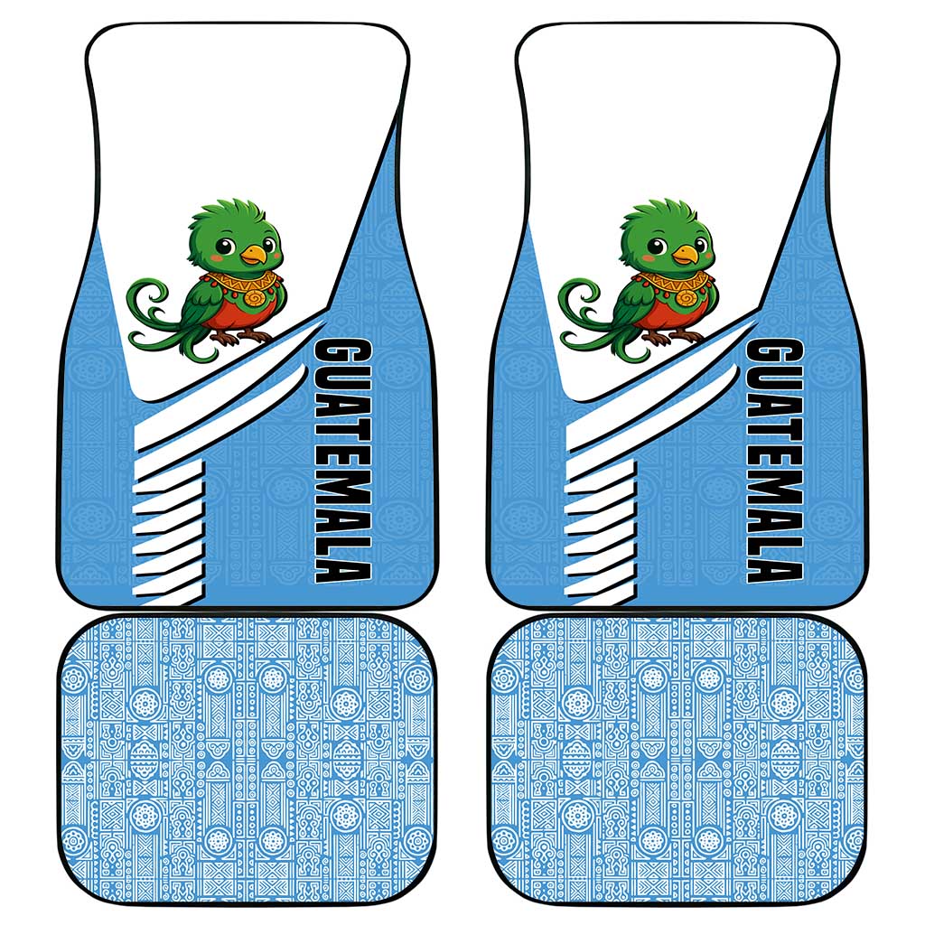 Guatemala Cute Quetzal Bird Car Mats with Blue White Flag Colors and Tribal Pattern Design - Wonder Print Shop