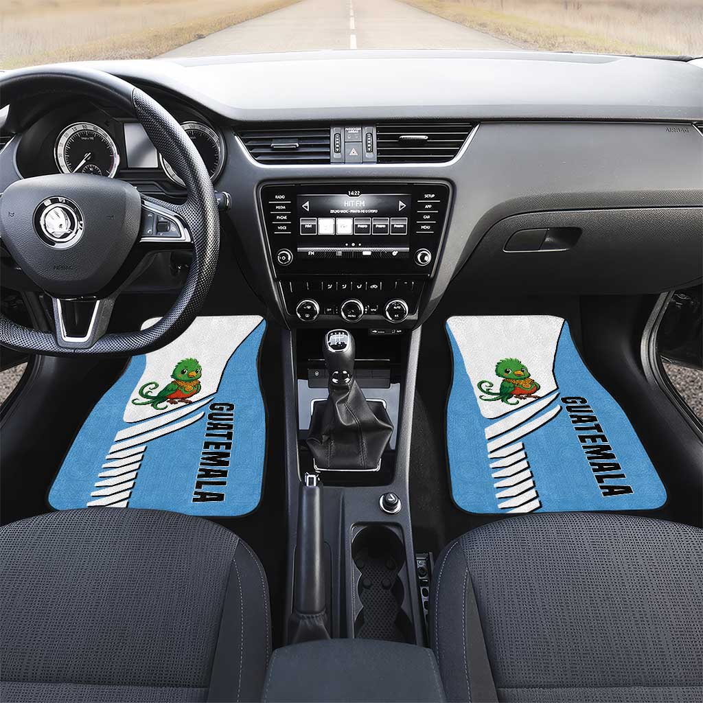 Guatemala Cute Quetzal Bird Car Mats with Blue White Flag Colors and Tribal Pattern Design - Wonder Print Shop