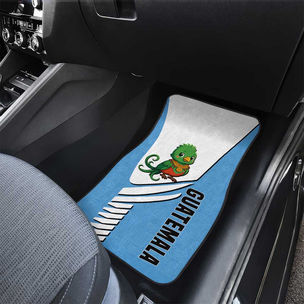 Guatemala Cute Quetzal Bird Car Mats with Blue White Flag Colors and Tribal Pattern Design - Wonder Print Shop