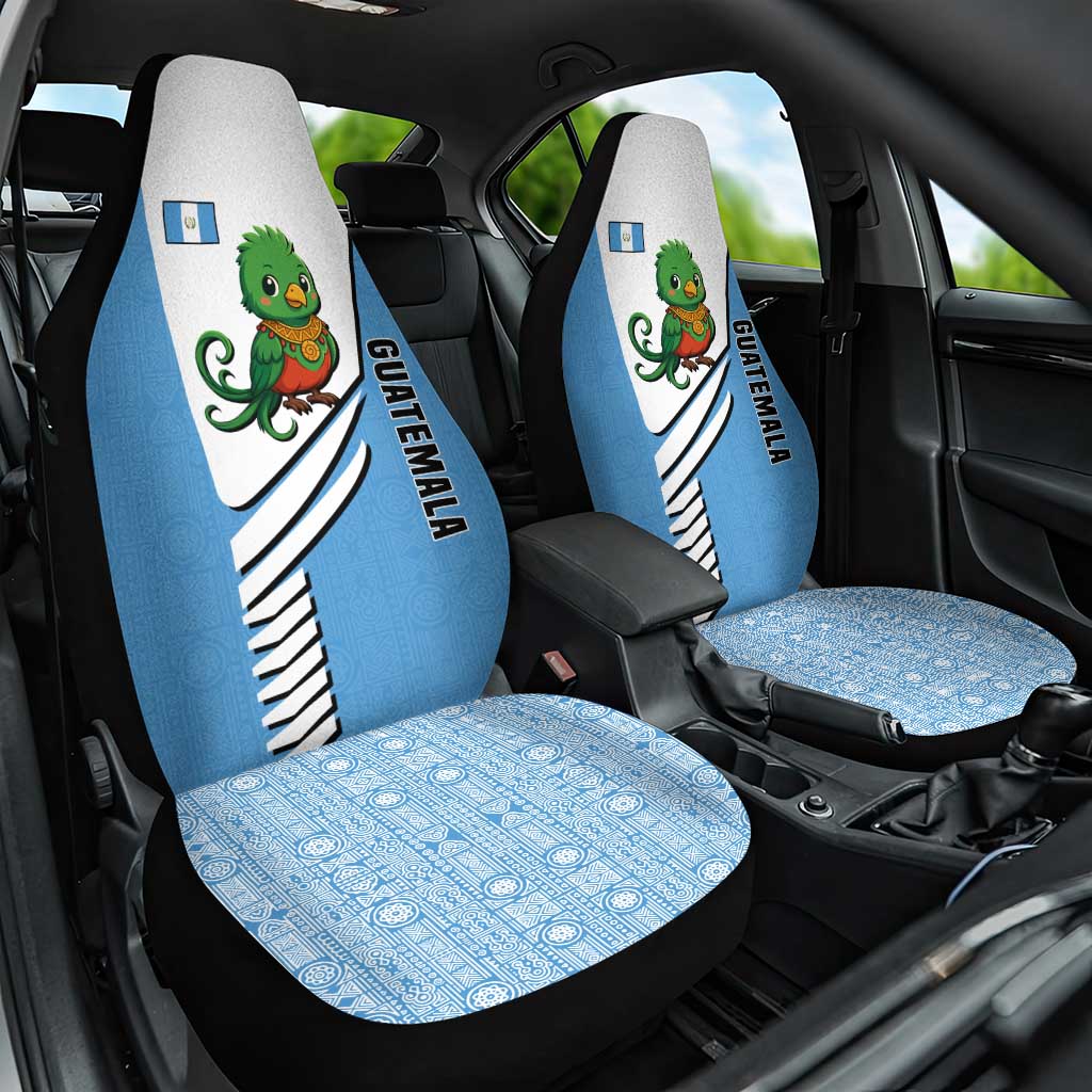 Guatemala Cute Quetzal Bird Car Seat Cover with Blue White Flag Colors and Tribal Pattern Design - Wonder Print Shop