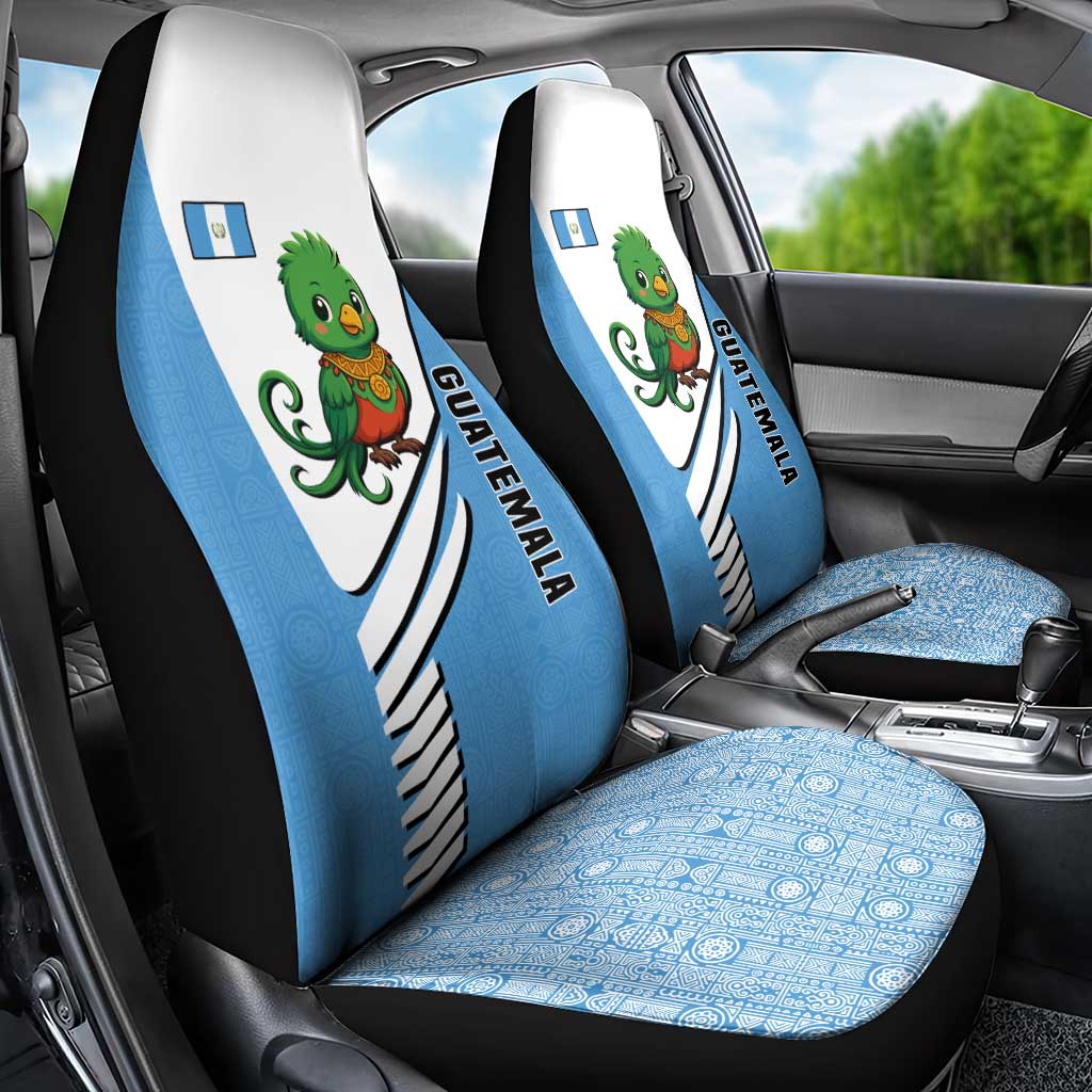 Guatemala Cute Quetzal Bird Car Seat Cover with Blue White Flag Colors and Tribal Pattern Design - Wonder Print Shop