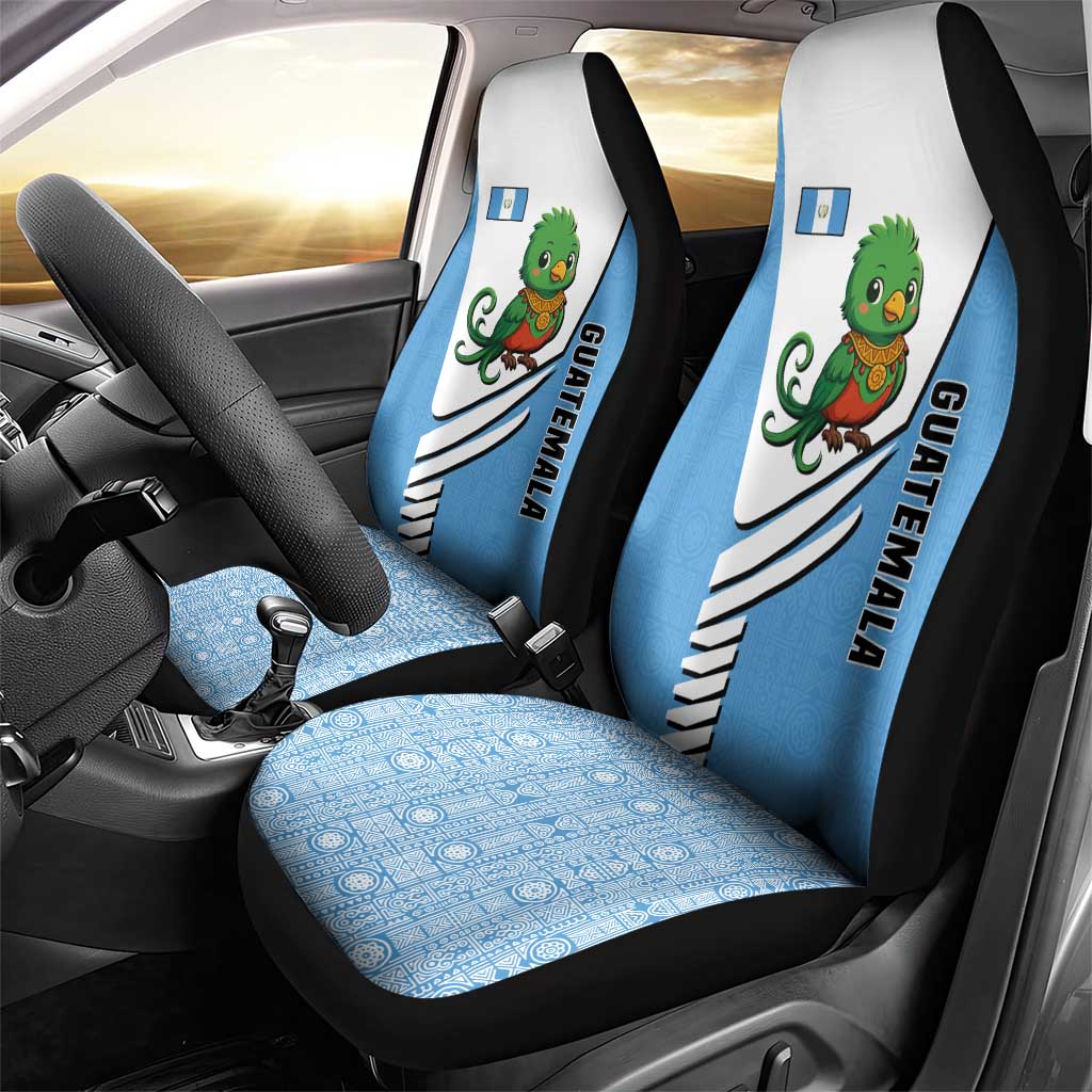 Guatemala Cute Quetzal Bird Car Seat Cover with Blue White Flag Colors and Tribal Pattern Design - Wonder Print Shop