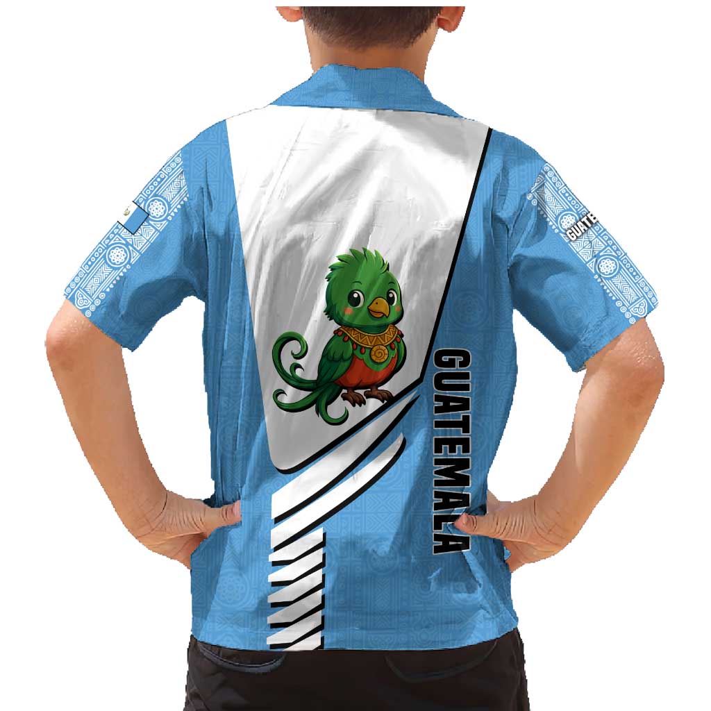 Guatemala Cute Quetzal Bird Family Matching Mermaid Dress and Hawaiian Shirt with Blue White Flag Colors and Tribal Pattern Design - Wonder Print Shop