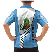 Guatemala Cute Quetzal Bird Family Matching Mermaid Dress and Hawaiian Shirt with Blue White Flag Colors and Tribal Pattern Design - Wonder Print Shop