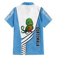 Guatemala Cute Quetzal Bird Family Matching Off The Shoulder Long Sleeve Dress and Hawaiian Shirt with Blue White Flag Colors and Tribal Pattern Design - Wonder Print Shop