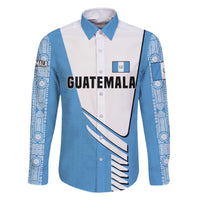 Guatemala Cute Quetzal Bird Family Matching Off The Shoulder Long Sleeve Dress and Hawaiian Shirt with Blue White Flag Colors and Tribal Pattern Design - Wonder Print Shop