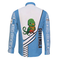 Guatemala Cute Quetzal Bird Family Matching Off The Shoulder Long Sleeve Dress and Hawaiian Shirt with Blue White Flag Colors and Tribal Pattern Design - Wonder Print Shop